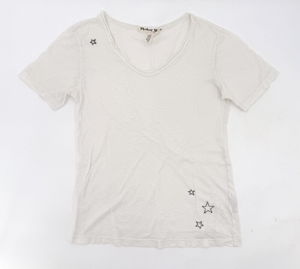 Michael Star Shirt Womens One Size Off White V-neck Short Sleeve 100% Cotton